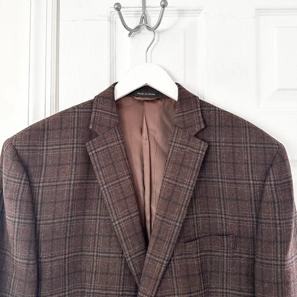 Lauren Ralph Lauren Dark Brown Check Plaid Wool Blend Two Button Blazer 48R
